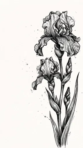 Black Ink Bearded Iris Botanical Sketch