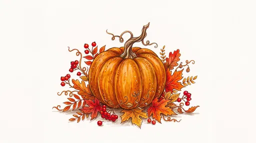 Autumn Pumpkin and Leaves Illustration