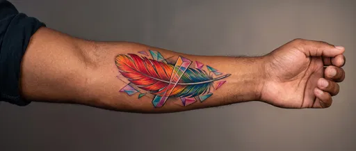 Vibrant Feather and Prism Forearm Tattoo