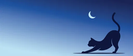 Minimalist Cat Silhouette Stretching Under Moon