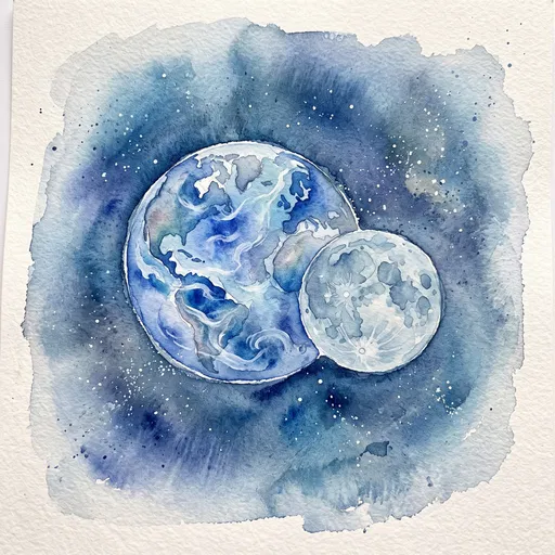 Watercolor Earth and Moon Illustration