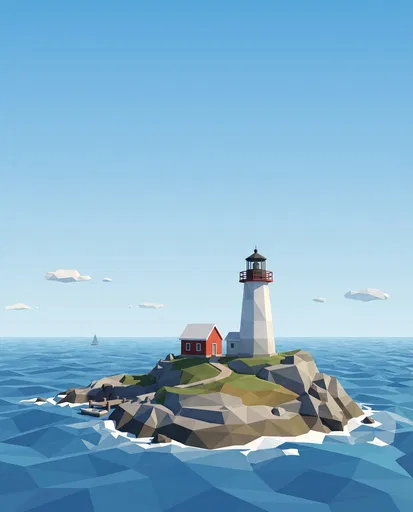 Low-Poly Lighthouse on Rocky Island