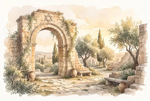 Watercolor Stone Archway With Star of David