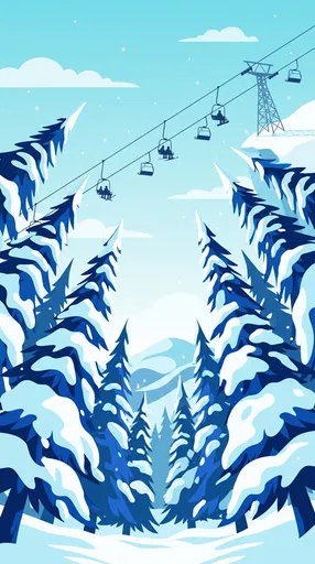 Snowy Pine Trees and Ski Chairlift Illustration