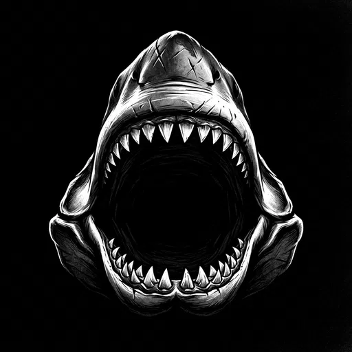 High Contrast Megalodon Shark Jaw Illustration