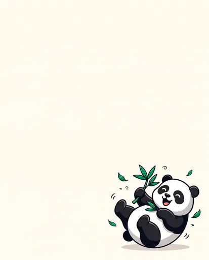 Cute Cartoon Panda Tumbling With Bamboo