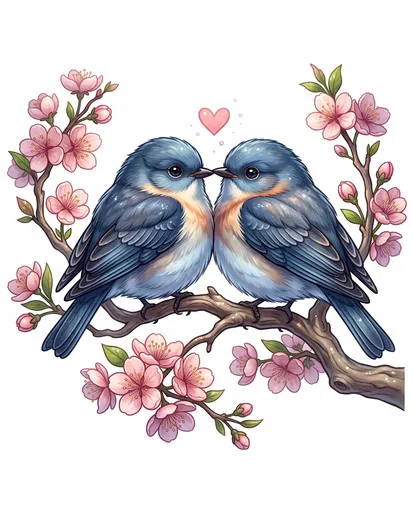 Bluebirds on Cherry Blossom Branch Clipart