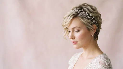 Blonde Bride With Short Wavy Haircut