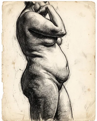 Vintage Charcoal Figure Study on Aged Paper