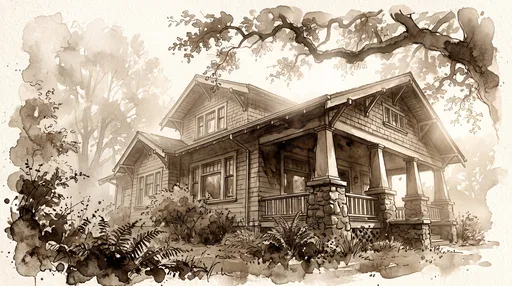 Sepia Watercolor Illustration of Craftsman House