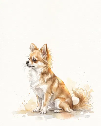 Watercolor Long-Haired Chihuahua Illustration