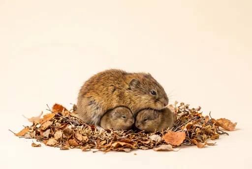 Mother Brown Lemming With Two Pups
