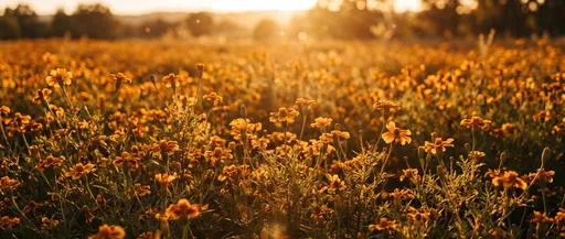 Golden Hour Meadow of French Marigolds