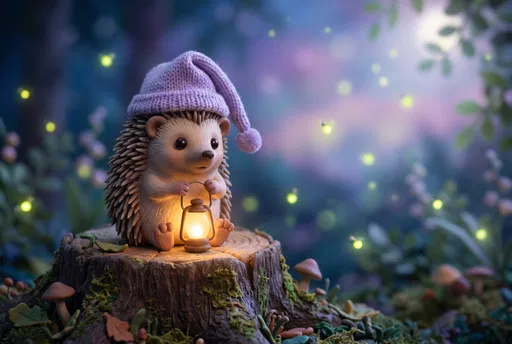 Claymation Hedgehog With Lantern at Night