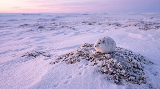 White Lemming on Snowy Arctic Tundra