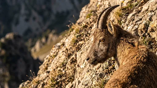 Mountain Goat on Sunlit Cliffside