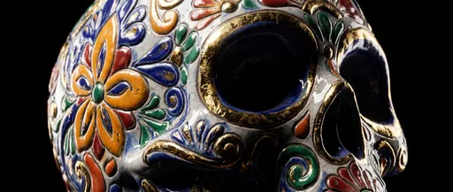 Close-Up of Painted Ceramic Mexican Skull