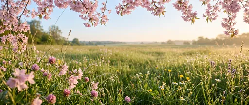 Spring Meadow With Pink Blossom Frame