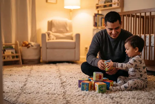 Father and Toddler Playing with Blocks