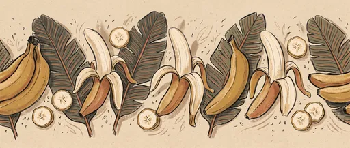 Hand-Drawn Banana and Leaf Panoramic Border
