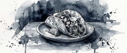 Monochrome Watercolor and Ink Taco Sketch