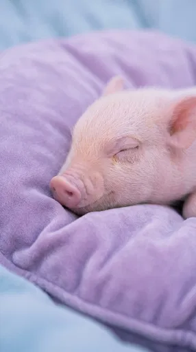Sleeping Pink Piglet on Lavender Cushion
