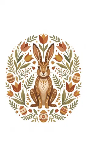 Folk Art Easter Hare Floral Emblem