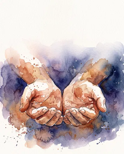 Watercolor Cupped Hands in Offering Gesture