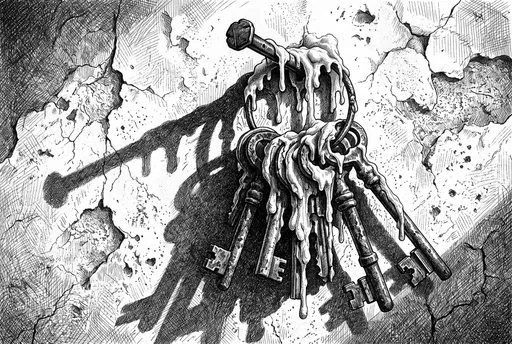 Wax-Covered Keys on Cracked Plaster