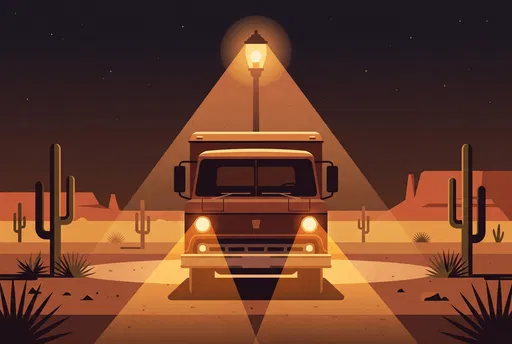 Vintage Truck in Desert at Night