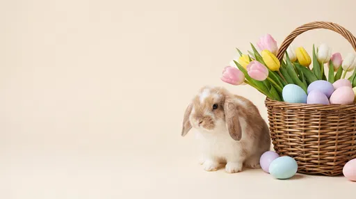 Lop-Eared Bunny Beside Easter Basket