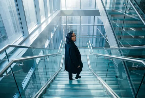 Woman on Modern Glass Staircase