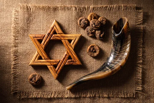 Wooden Star of David and Shofar