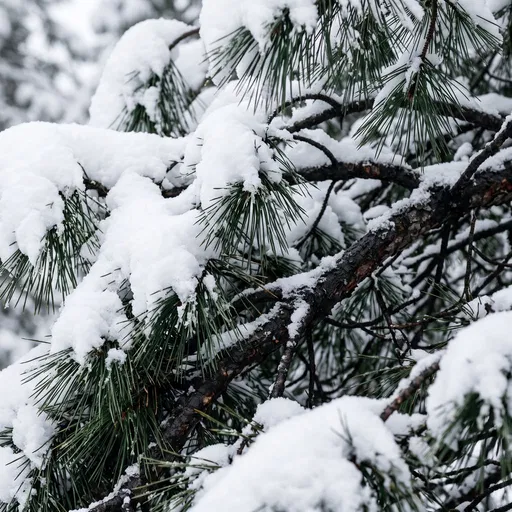 Close-Up of Snow-Covered Pine Branches