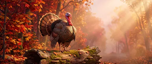 Stylized Wild Turkey on Autumn Forest Log