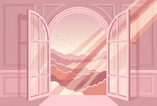 Pastel Pink Arched Window to Clouds