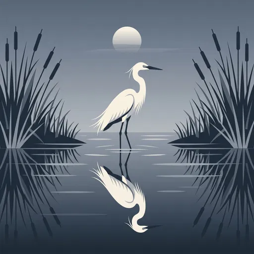 White Egret in Marsh Vector Illustration