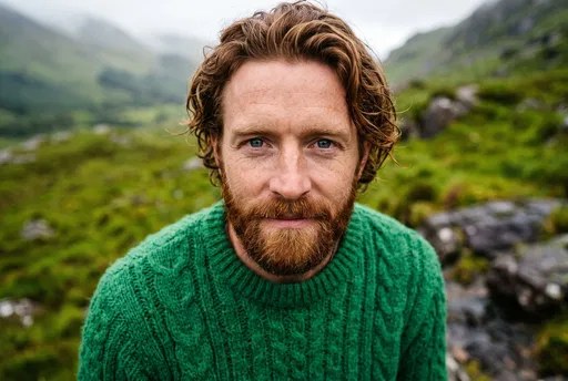 Bearded Man in Green Sweater Outdoors