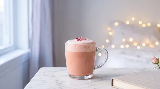 Pink Rose Latte on Marble Nightstand