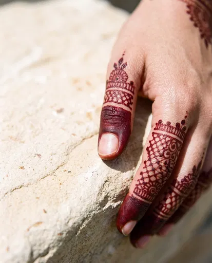 Close-Up of Burgundy Henna on Fingers