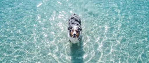Australian Shepherd Smiling in Turquoise Water