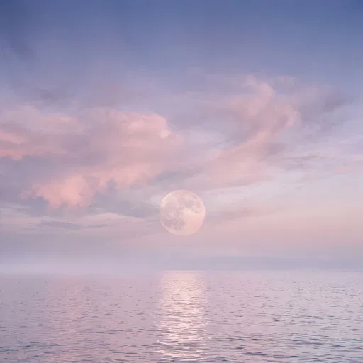 Pastel Full Moon Over Calm Twilight Sea