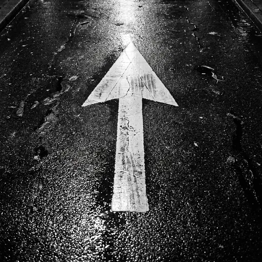 White Arrow on Wet Night Asphalt
