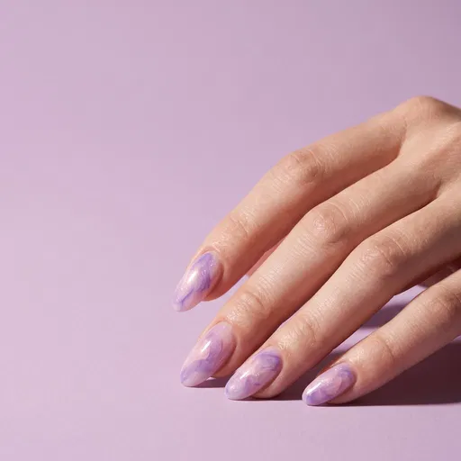 Pastel Purple Marble Manicure on Hand