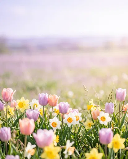 Pastel Tulip and Daffodil Meadow Border