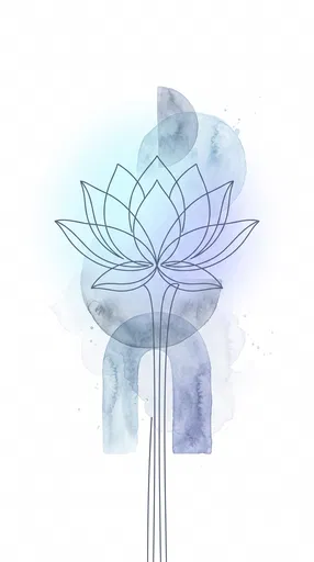 Minimalist Lotus Line Art Over Watercolor Shapes