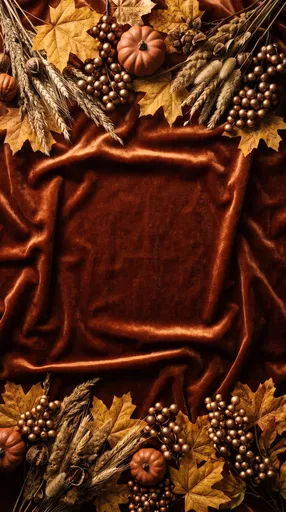 Autumn Velvet Flatlay Background With Leaves