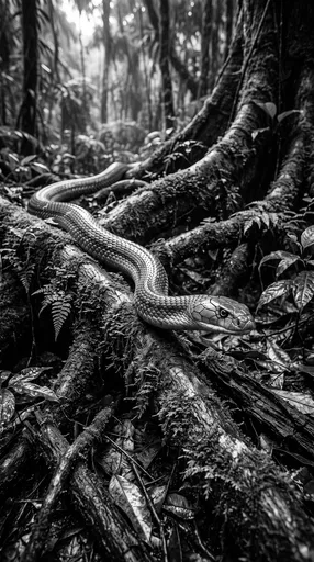 Monochrome King Cobra on Mossy Roots