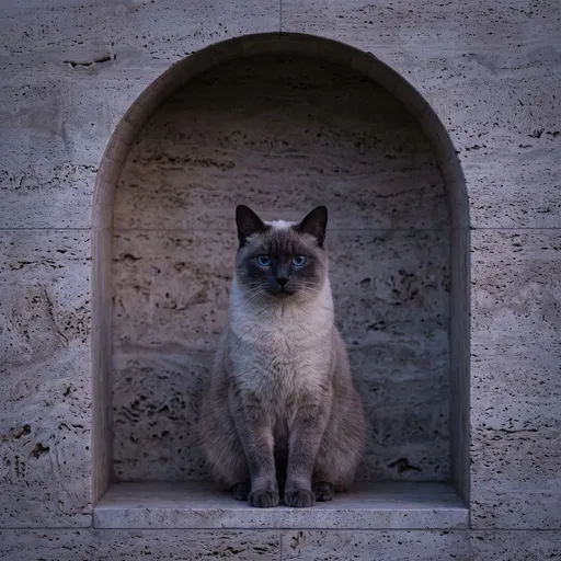 Siamese Cat in Stone Wall Alcove
