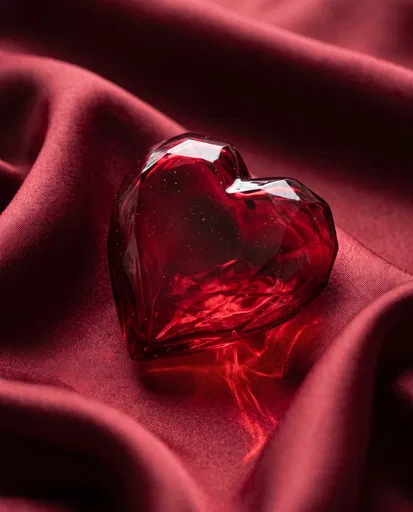 Ruby Glass Heart on Red Silk